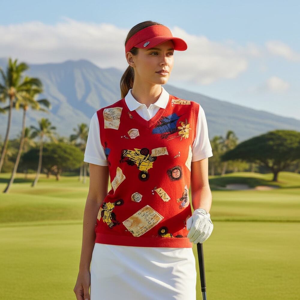 Marcia Womens Red Windcutter Golf Vest XS The Experience Koele Hawaii Vintage